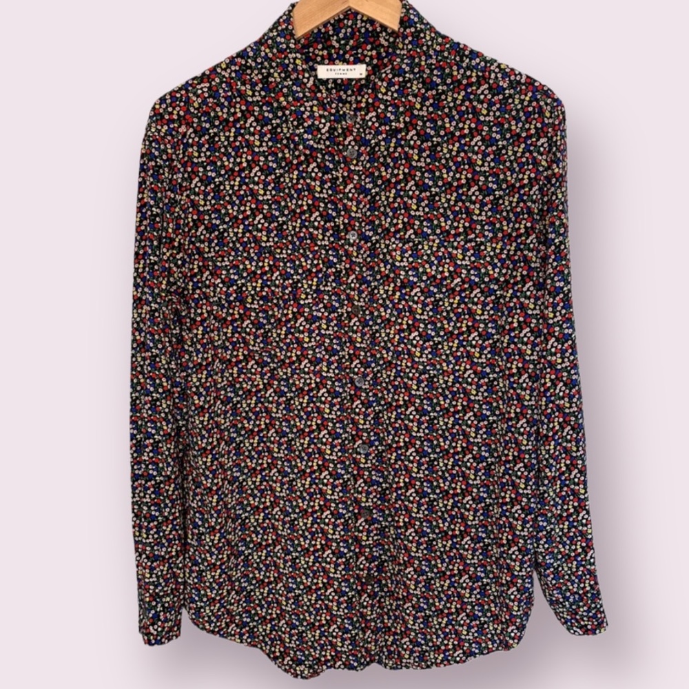 Equipment Black Floral Silk Button Down Shirt